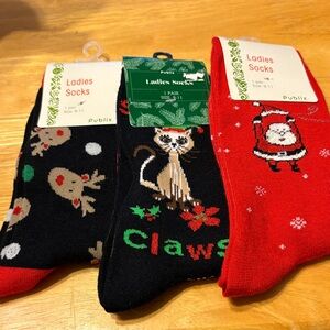 Publix Ladies Christmas Socks - Red & Black Festive Trio